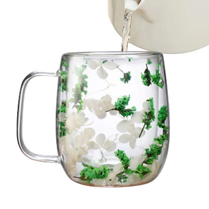 Double Wall Glass Mugs Dried Flower Coffee Glass Mug Beverage Glasses Tea Mug Cups Double Wall Glass Mug for Cold