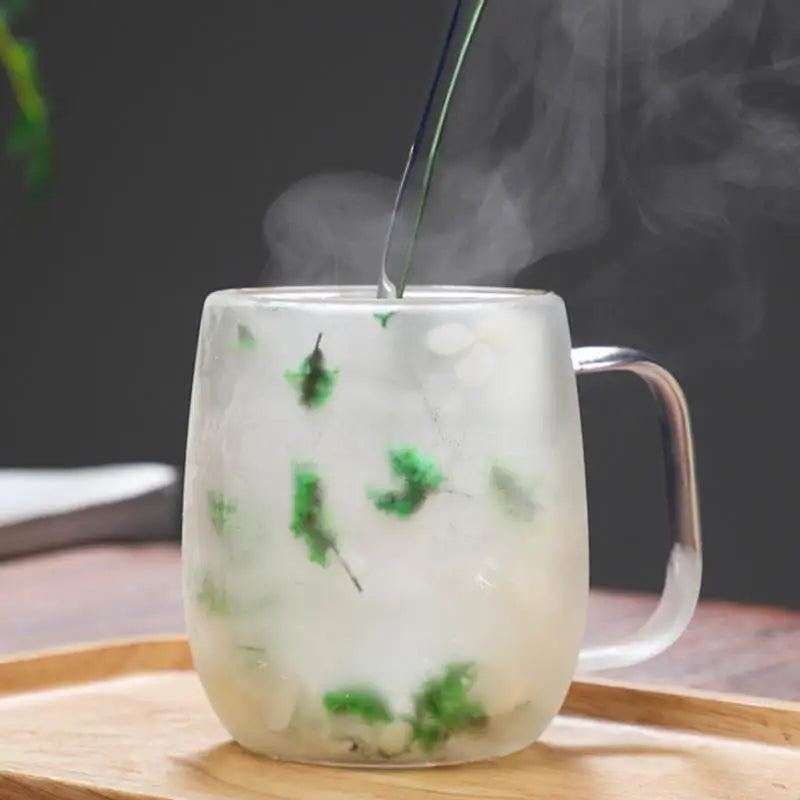 Double Wall Glass Mugs Dried Flower Coffee Glass Mug Beverage Glasses Tea Mug Cups Double Wall Glass Mug for Cold