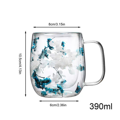 Double Wall Glass Mugs Dried Flower Coffee Glass Mug Beverage Glasses Tea Mug Cups Double Wall Glass Mug for Cold