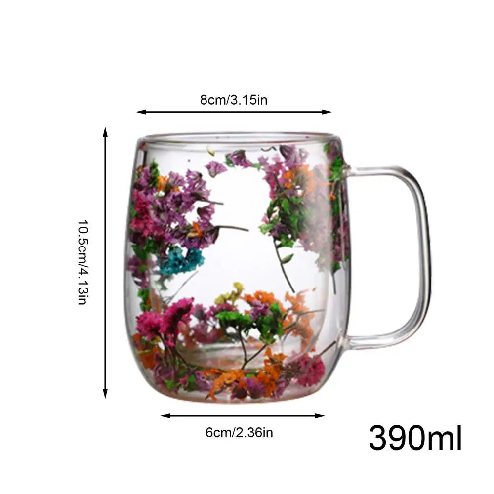 Double Wall Glass Mugs Dried Flower Coffee Glass Mug Beverage Glasses Tea Mug Cups Double Wall Glass Mug for Cold