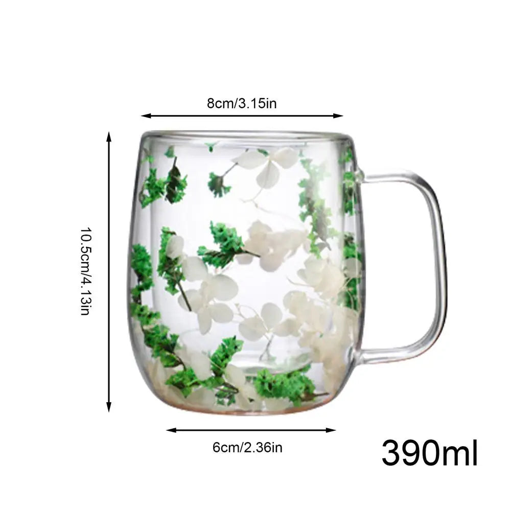 Double Wall Glass Mugs Dried Flower Coffee Glass Mug Beverage Glasses Tea Mug Cups Double Wall Glass Mug for Cold