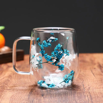 Double Wall Glass Mugs Dried Flower Coffee Glass Mug Beverage Glasses Tea Mug Cups Double Wall Glass Mug for Cold