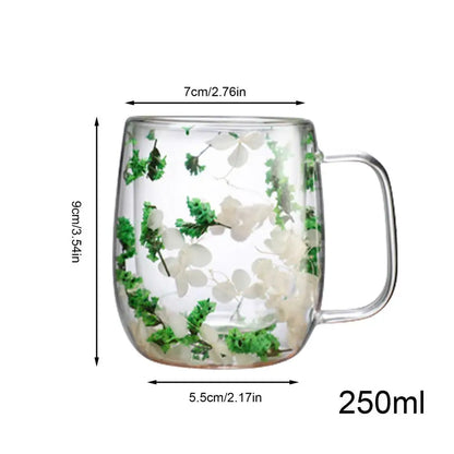 Double Wall Glass Mugs Dried Flower Coffee Glass Mug Beverage Glasses Tea Mug Cups Double Wall Glass Mug for Cold
